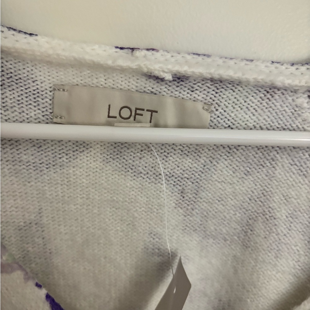 LOFT White and Purple Floral Knit Sweater - Picture 2 of 3
